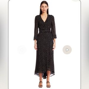 Ganni Georgette Wrap Midi Dress In Black Polka Dot, Size 34 (XS/2)